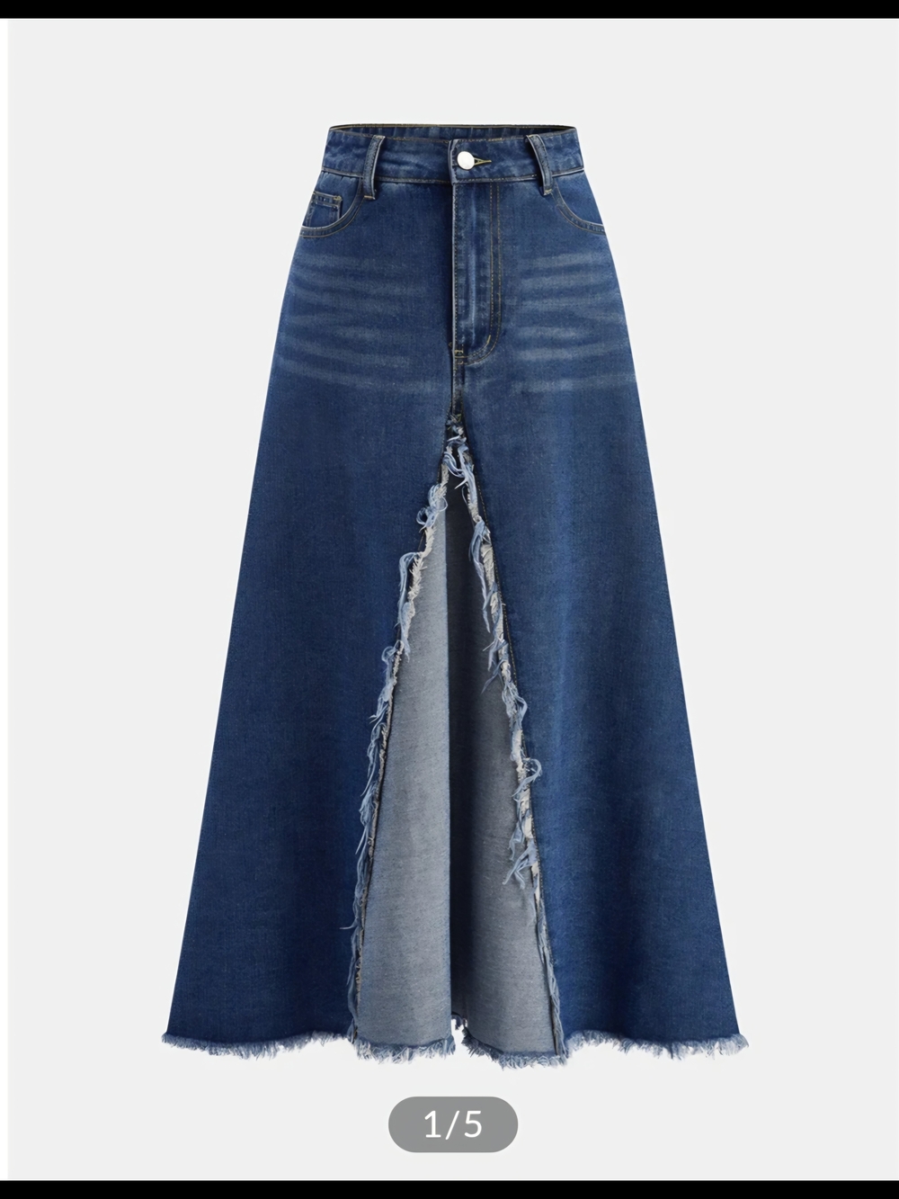 High-waist Frayed Hem Denim Midi Skirt